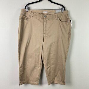 Catherines Capri Pants Womens 20WP Petite Sateen Stretch High Rise Tan